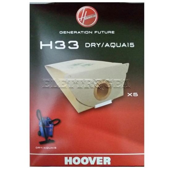 SACCHETTI ORIGINALI ASPIRAPOLVERE H33 HOOVER 5 SACCHETTI 09177643, H33 PER MODELLI DRY15, S4125, AQUA15, S5125, HOV305