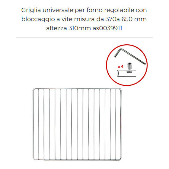 GRIGLIA REGOLABILE CON VITI ALTEZZA 320 MM DIMENS. DA 370 A 650 MM