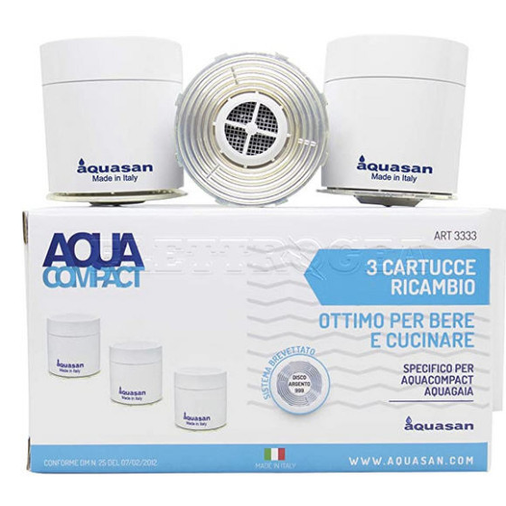 Aquasan 3 Cartucce Filtro Ricambio Aquacompact, Aquagaia Acqua Limpida e Pulita Filtro Rubinetto, Filtraggio Acqua Cartuccia De